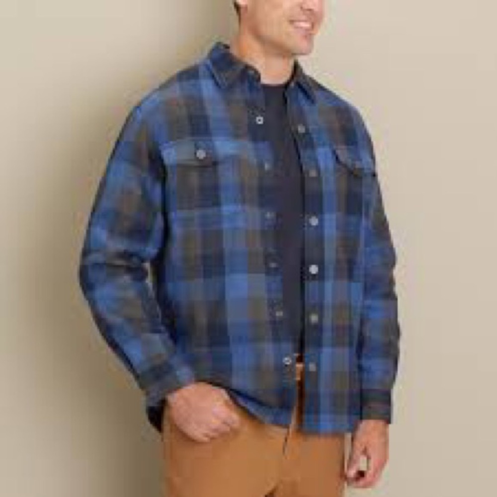 Duluth Fleece-lined Flapjack Flannel Shirt Jacket Blue and Gray Sz 3XL/T